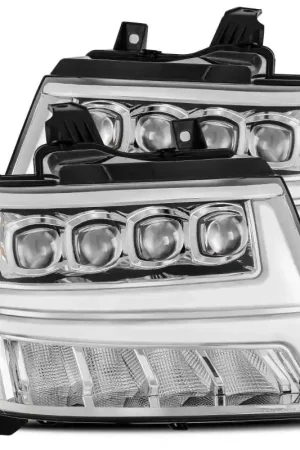 AlphaRex 07-13 Chevy Avalanche NOVA LED Proj Headlights Plank Style Design Chrome w/Activ Light/DRL Authentic