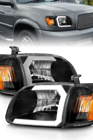 ANZO 00-04 Toyota Tundra (Fits Reg/Acc Cab Only) Crystal Headlights w/Light Bar Black w/Corner Light Best Seller
