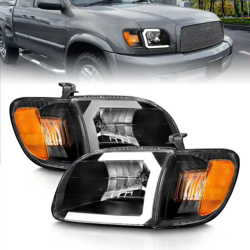 ANZO 00-04 Toyota Tundra (Fits Reg/Acc Cab Only) Crystal Headlights w/Light Bar Black w/Corner Light Best Seller