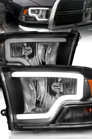 ANZO 2009-2018 Dodge Ram 1500 Crystal Headlights w/ Light Bar Black Housing Free Returns