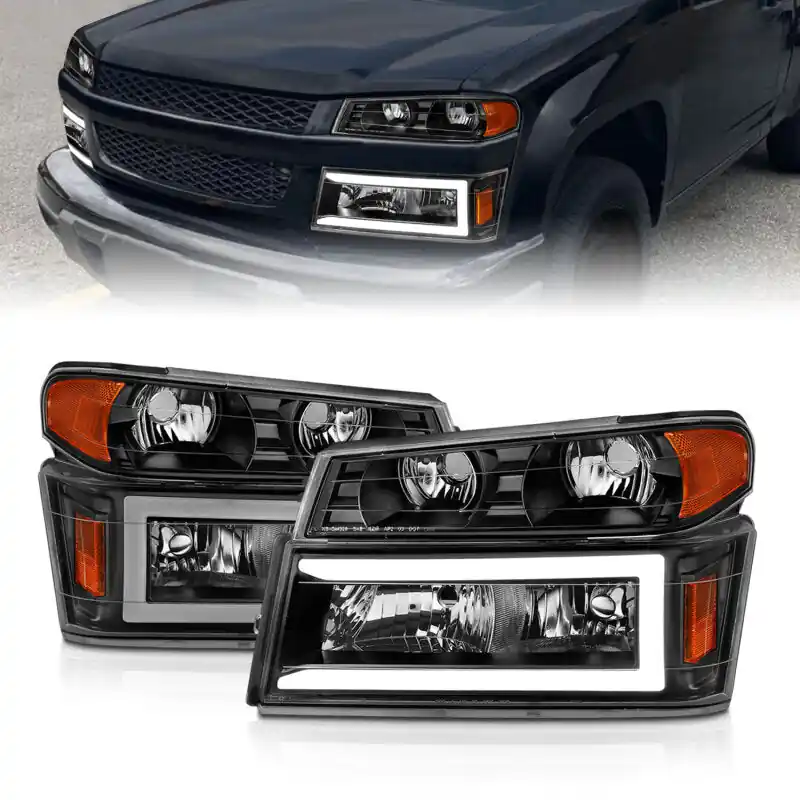 Brand New ANZO 04-12 GM Colorado/Canyon/I-Series Crystal Headlights - w/ Light Bar Black Housing 4pcs