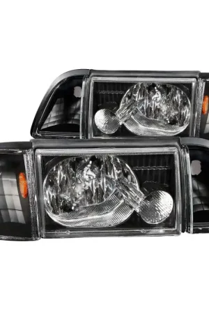 ANZO 1987-1993 Ford Mustang Crystal Headlights Black w/ Corner Lights 3pc Clearance