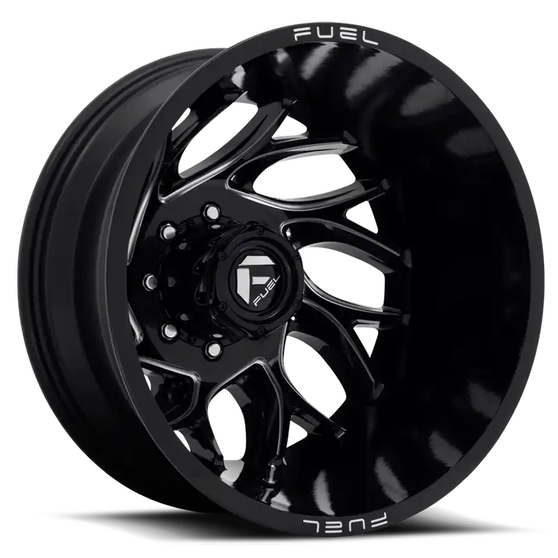 Dually Wheels 22X8.25 Runner Dually D741 8 On 165.1 Gloss Black Milled 121.6 Bore -214 Offset 8 Spoke Outer Dually Fuel Off Road Wheels Luxury