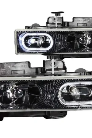 ANZO 1988-1998 Chevrolet C1500 Crystal Headlights Carbon w/ Halo Flash Sale