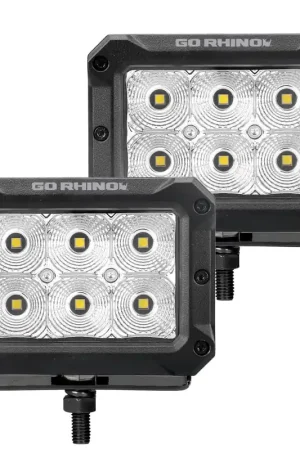 Markdown Go Rhino Xplor Bright Series Rectangle LED Flood Light Kit (Surface/Thread Std Mnt) 4x3 - Blk (Pair)