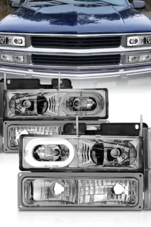 ANZO 88-98 Chevrolet C1500 Crystal Headlights Chrome Housing w/ Signal and Side Marker Lights Trusted Brand
