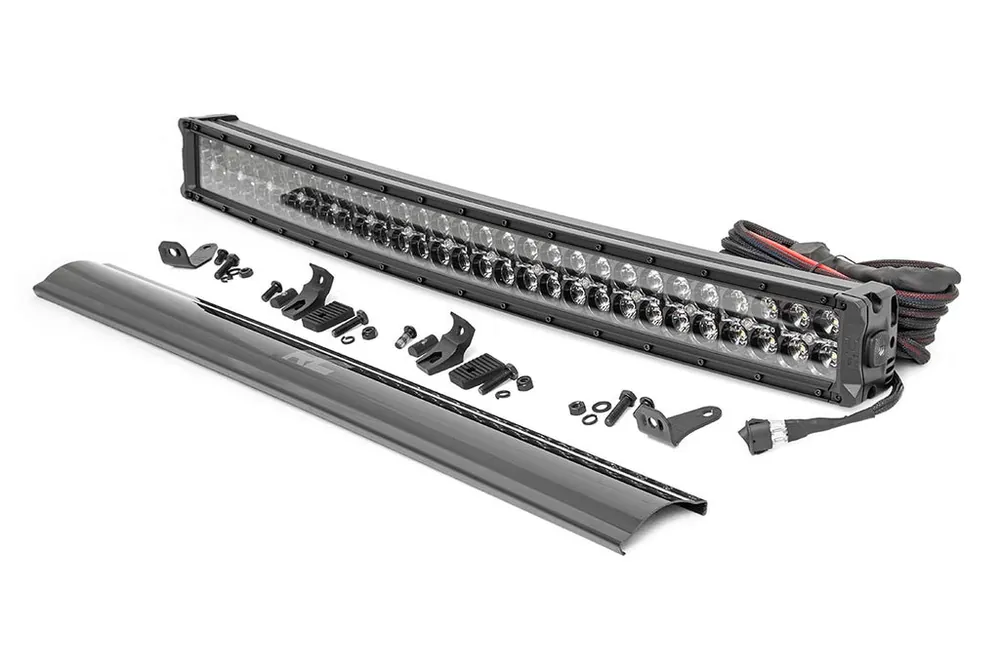 30 Inch Curved CREE LED Light Bar Dual Row Black Series w/Amber DRL Rough Country Buy Today