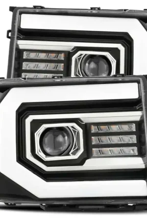 AlphaRex 07-13 GMC Sierra 1500 (No Clsc) LUXX-Series LED Proj HL Jet Blk w/Actv Lgt & Seq.Sig / DRL Fan Favorite
