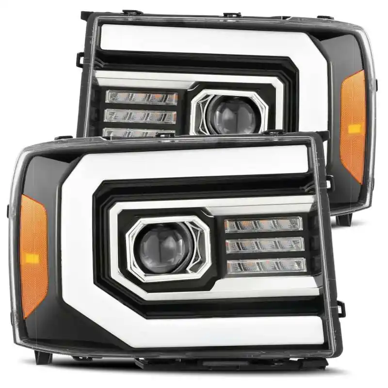 AlphaRex 07-13 GMC Sierra 1500 (No Clsc) LUXX-Series LED Proj HL Jet Blk w/Actv Lgt & Seq.Sig / DRL Fan Favorite