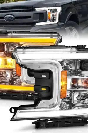 ANZO 2018-2020 Ford F-150 Projector Headlight w/Plank Style Switchback Chrome Housing Price Cut