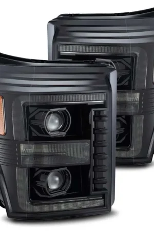 AlphaRex 11-16 Ford F-350 SD LUXX LED Proj Headlights Plank Style Alpha Blk w/Activ Light/Seq Signal Original