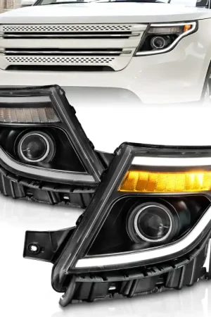 ANZO 11-15 Ford Explorer (w/Factory Halogen HL Only) Projector Headlights w/Light Bar Black Housing Best Choice