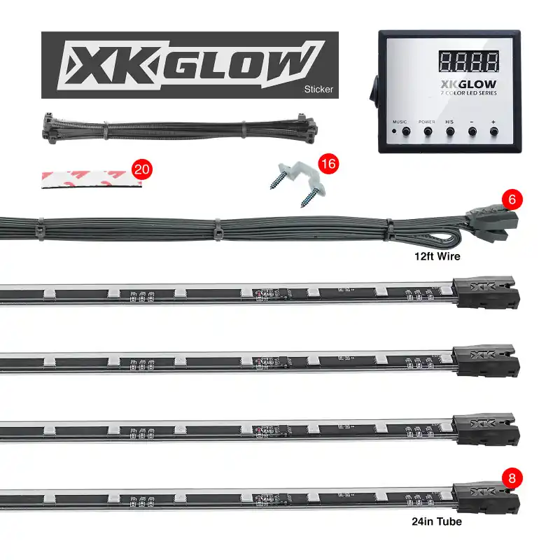 Direct From Factory XK Glow 3 Million Color XKGLOW LED Accent Light Car/Truck Kit 8x24In Tubes