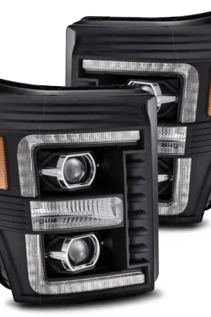 AlphaRex 11-16 Ford F-250 SD PRO-Series Projector Headlights Plank Style Design Black w/Seq Signal Shop Now