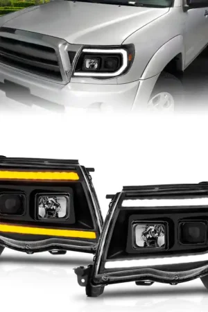 ANZO 05-11 Toyota Tacoma Projector Headlights w/Light Bar Switchback Black Housing Authentic