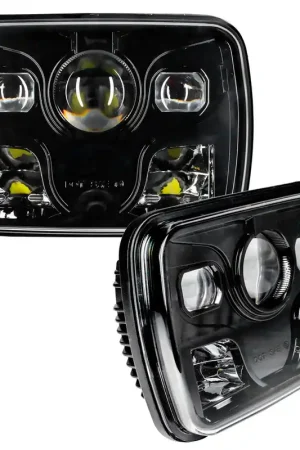 Authentic 7x6 in. 40W Replacement LED Headlight, Black Bezel, 6000K, Pair