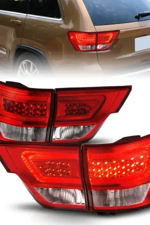ANZO 11-13 Jeep Grand Cherokee LED Taillights w/ Lightbar Chrome Housing Red/Clear Lens 4pcs Buy Today