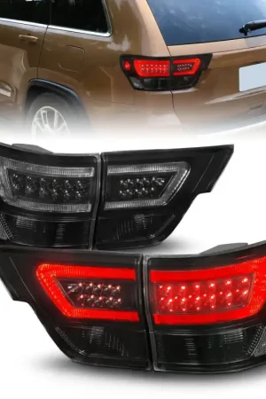 In Demand ANZO 11-13 Jeep Grand Cherokee LED Taillights w/ Lightbar Black Housing/Smoke Lens 4pcs