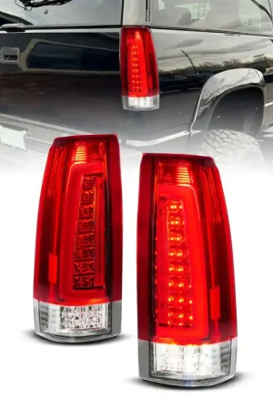 Flash Sale ANZO 88-99 Chevy C/K1500/2500/3500 Full LED Light Tube Taillights Chrome Housing Red/Clear Lens