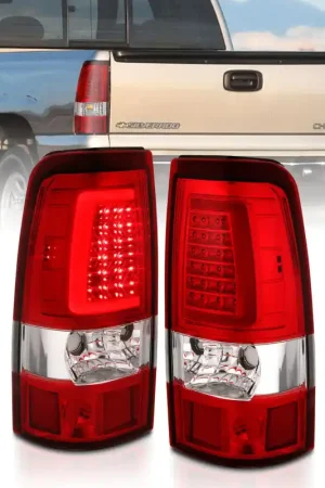 ANZO 1999-2002 Chevy Silverado 1500 LED Taillights Plank Style Chrome With Red/Clear Lens Fresh Stock