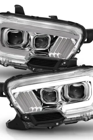 ANZO 2016-2017 Toyota Tacoma Projector Headlights w/ Plank Style Design Chrome/Amber w/ DRL New Arrival