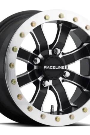 Editor’s Pick Raceline A71 Mamba 14x7in/4x156 BP/4+4 0mm Offset/110.18mm Bore - Blk & Machined Ring Beadlock Wheel