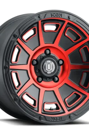 Fast Shipping ICON Victory 17x8.5 5x4.5 0mm Offset 4.75in BS Satin Black w/Red Tint Wheel