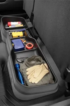 Budget WeatherTech 2009+ Dodge Ram Trucks Quad/Crew Cab (w/ OEM Subwoofer) Underseat Storage System - Black