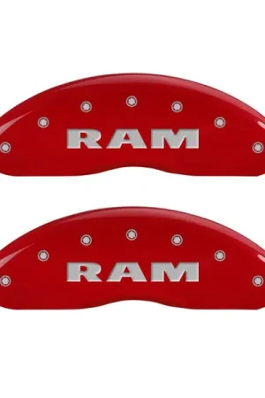 MGP 4 Caliper Covers Engraved Front & Rear RAM Red finish silver ch Big Sale