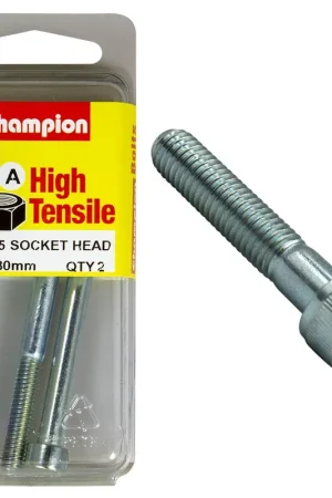 High Quality Champion Pack of 2 M6 x 80mm High Tensile Grade 8.8, Zinc Plated Socket Head Cap Screws - SHM35