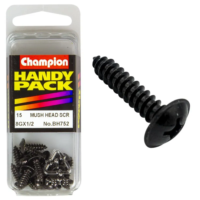 Bargain Champion Pack of 15 8G x 13mm Philips Mushroom Head, Black, Zinc Plated Self Tapping Screws - BH752
