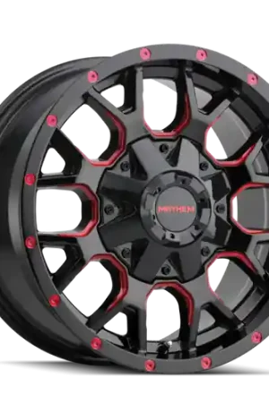 Mayhem 8015 Warrior 18x9 / 6x135 BP / -12mm Offset / 106mm Hub Black w/ Prism Red Wheel Clearance