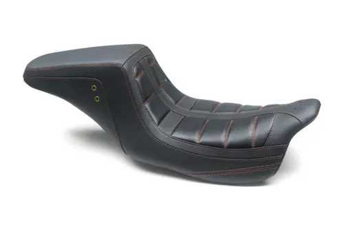 Best Price Mustang 08-21 HD Electra Glide,Rd Glide,Rd King,St Glide Squareback 1PC Seat - Black w/Red Stitching