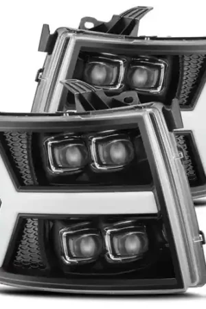 AlphaRex 07-13 Chevy 1500HD(NewBody) NOVA LED Proj Headlight Plank Sty Glos Blk w/Activ Lite/Seq Sig Buy Direct